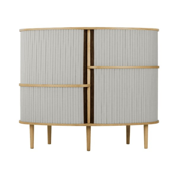 Pilkos spalvos/natūralios spalvos spintelė iš ąžuolo su stumdomomis durimis 120x100x50 cm Audacious – UMAGE