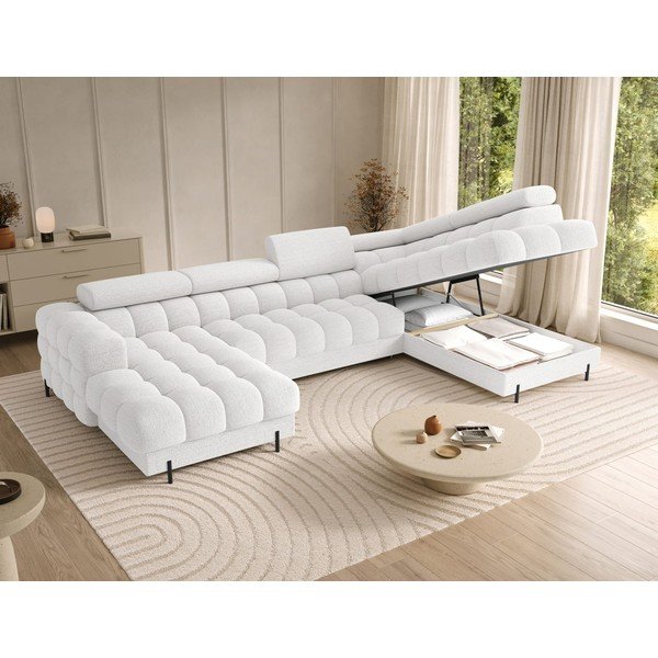 Kreminės spalvos iš boucle sulankstoma kampinė sofa (su dešiniuoju kampu/„U“ formos) Feraria – ELTAP-image-4