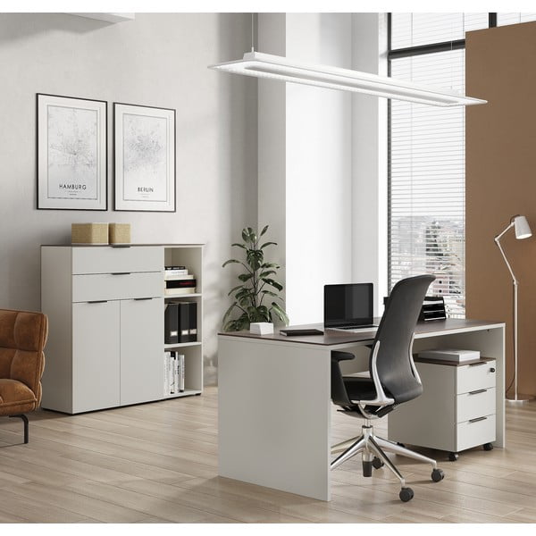 Pilkos ir smėlio spalvos aukšta komoda iš graikinio riešuto 81x120 cm Ancona - Germania-image-4