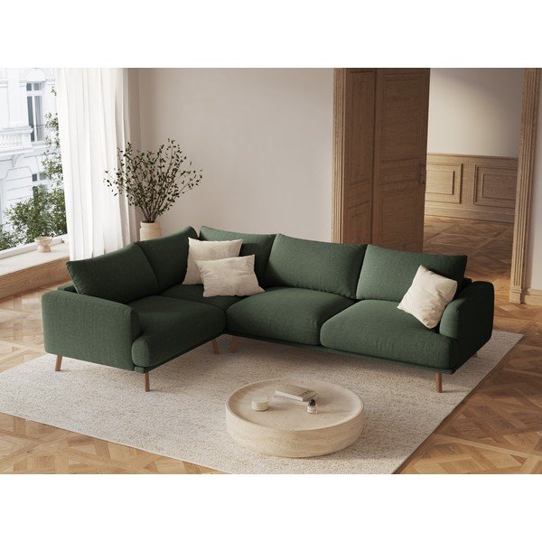 Žalios spalvos kampinė sofa (su kairiuoju kampu/su gultu) Naomi – Micadoni -image-1