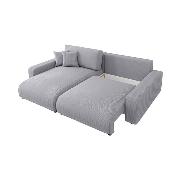 Iš kordinio velveto sulankstoma kampinė sofa šviesiai pilkos spalvos (kintama) Sara – Ropez-image-3