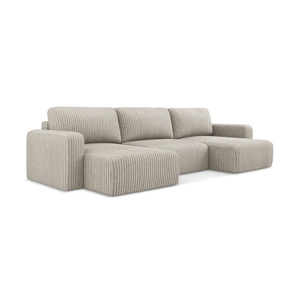 Smėlio spalvos sulankstoma/su sandėliavimo vieta kampinė sofa iš kordinio velveto („U“ formos) Kona – Makamii-image-2