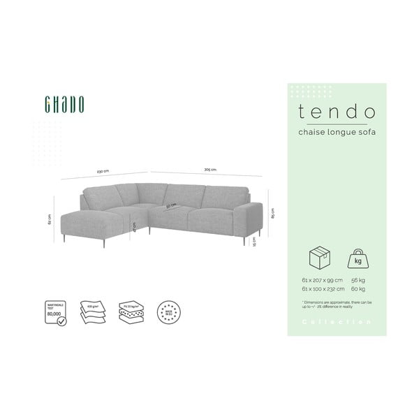 Pilkos smėlio spalvos kampinė sofa Ghado Tendo, kairysis kampas-image-3