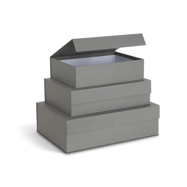 Pilkos spalvos iš kartono daiktadėžės su dangčiu 3 vnt. 42,5x29,5x13 cm Kian Paper Laminate – Bigso