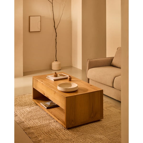 Natūralios spalvos kavos staliukas iš ąžuolo 60x120 cm Alguema – Kave Home-image-1