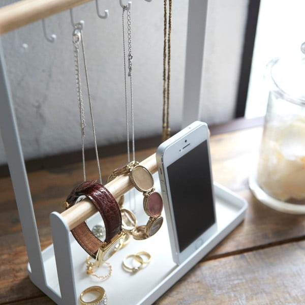 Baltas daugiafunkcinis stovas su buko medienos detalėmis YAMAZAKI Tosca-image-2