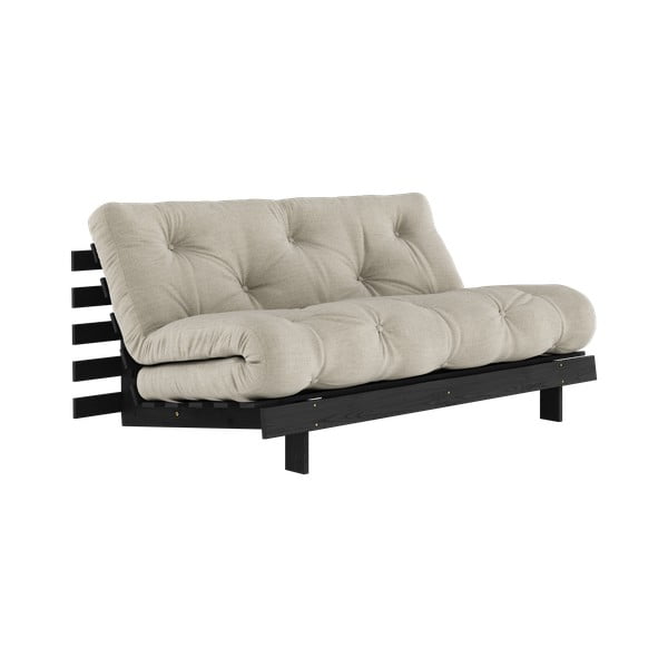 Iš lino sulankstoma sofa pilkos spalvos/smėlio spalvos 160 cm Roots Black Night – Karup Design