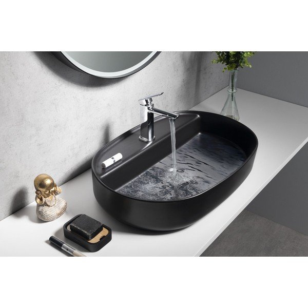 Iš keramikos praustuvas juodos spalvos 60x40 cm Infinity Oval – Sapho-image-4