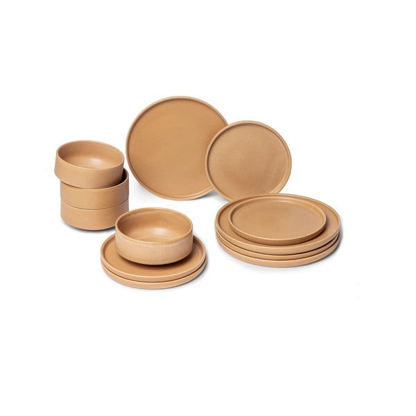 12 dalių plytų oranžinės spalvos molinių indų rinkinys Bonami selection Malia