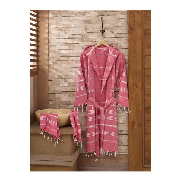 Rožinės spalvos chalato ir rankšluosčio rinkinys "Sultan", dydis. L/XL