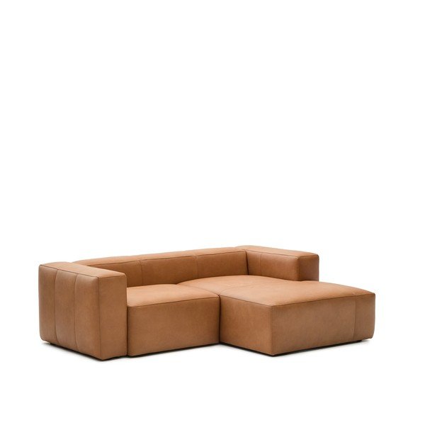 Rudos spalvos kampinė sofa iš odos (su dešiniuoju kampu/su gultu) Blok – Kave Home-image-1