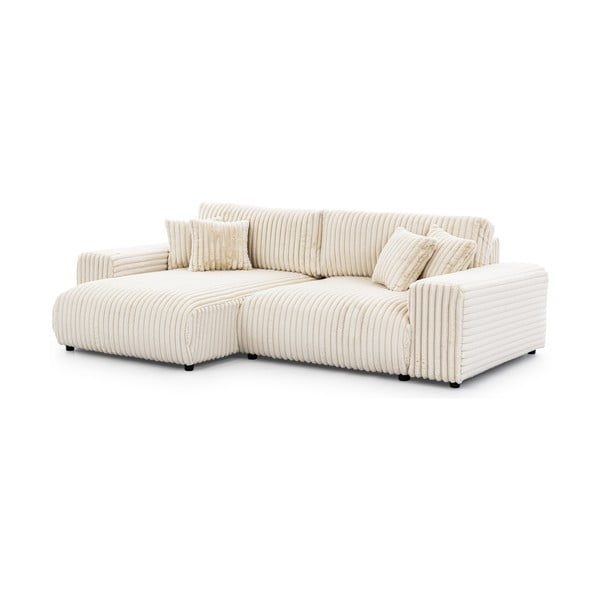 Kreminės spalvos iš kordinio velveto sulankstoma/su sandėliavimo vieta kampinė sofa (su kairiuoju kampu) Sarina – Ropez