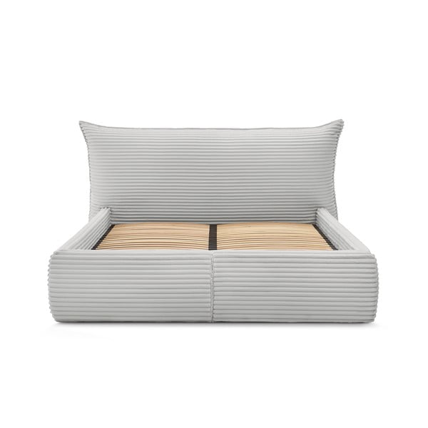 Dvigulė lova šviesiai pilkos spalvos audiniu dengta su sandėliavimo vieta su lovos grotelėmis 160x200 cm Jade – Bobochic Paris-image-4