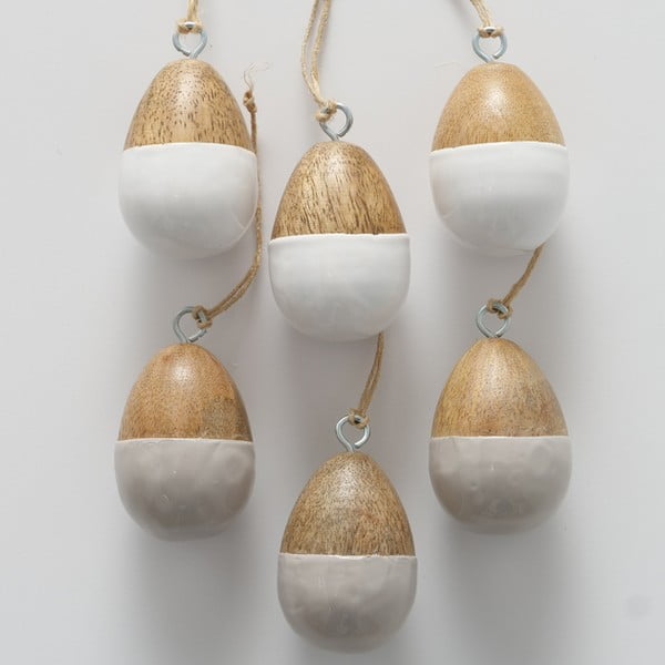 6 pakabinamų Velykinių dekoracijų rinkinys iš mango medienos Boltze Amari