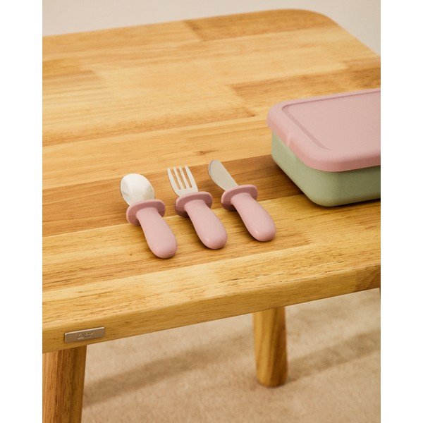 Rožinės spalvos plastikiniai/iš silikono vaikiški stalo įrankiai 3 vnt. Lili – Kave Home-image-1