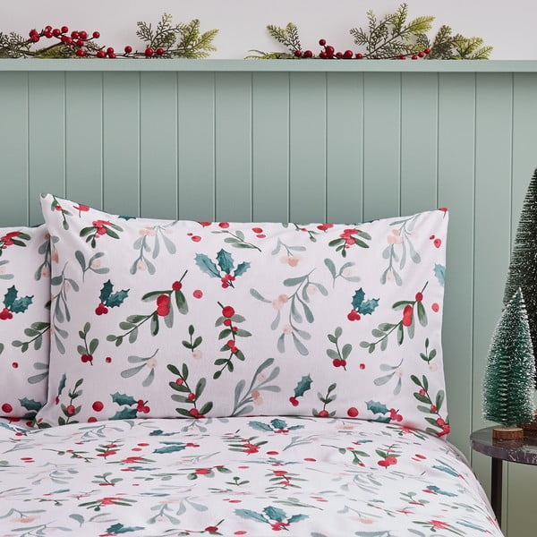 Iš flanelės dvigulė patalynė baltos spalvos/žalios spalvos 200x200 cm Holly and Mistletoe – Catherine Lansfield-image-3