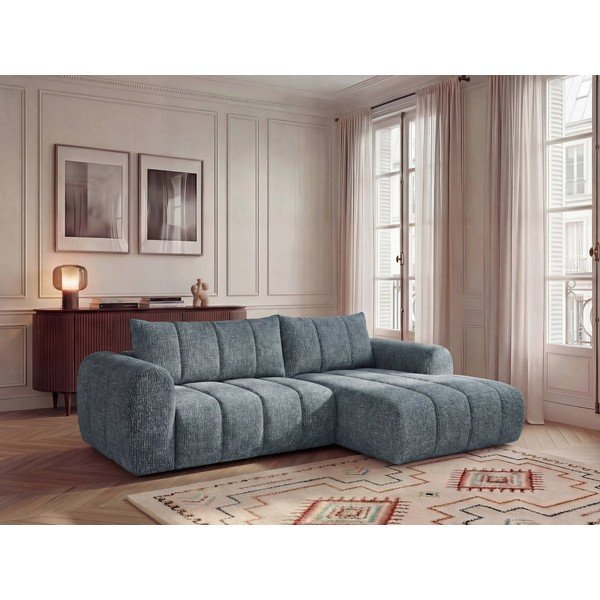 Mėlynos spalvos kampinė sofa (su dešiniuoju kampu/su gultu) Nesty – Bobochic Paris-image-1