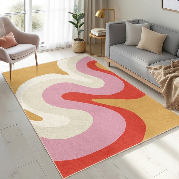 Skalbiamas geltonos spalvos/rožinės spalvos kilimas 120x180 cm Raspberry Creamsicle – Mila Home-image-4