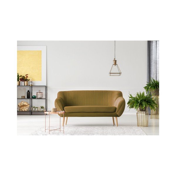 Garstyčių geltonos spalvos dviejų vietų sofa Mazzini Sofas Benito-image-4