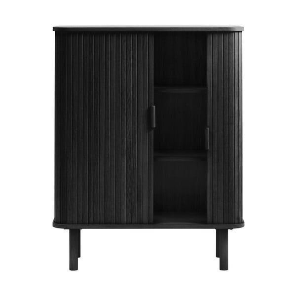 Spintelė juodos spalvos iš ąžuolo su stumdomomis durimis 113x90 cm Cavo – Unique Furniture-image-4