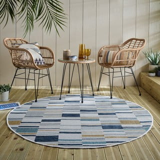 Geltonos spalvos/mėlynos spalvos apvalios formos lauko ir vidaus kilimas ø 160 cm Rosco Geo – Flair Rugs