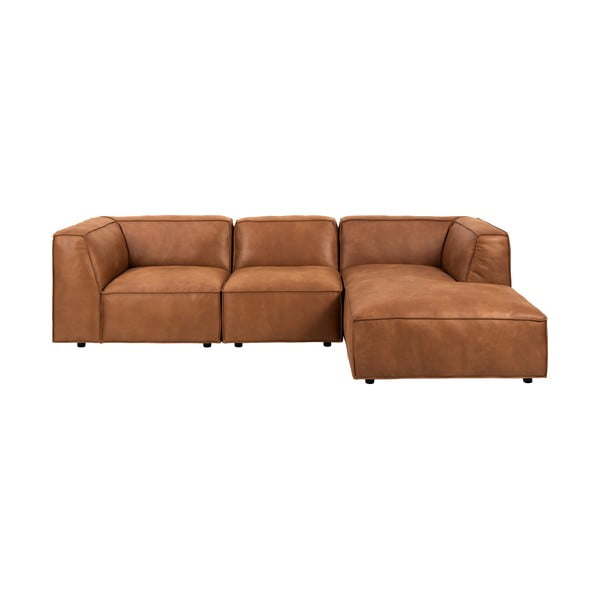 Rudos spalvos kampinė sofa iš perdirbtos odos Bonami Selection Fairfield, 282 cm, kampas dešinėje