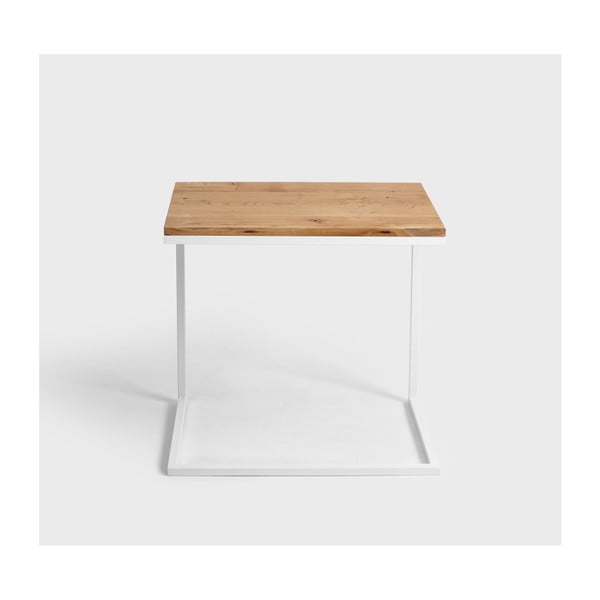 Staliukas su baltu pagrindu ir ąžuolo masyvo stalviršiu CustomForm Lupe-image-3