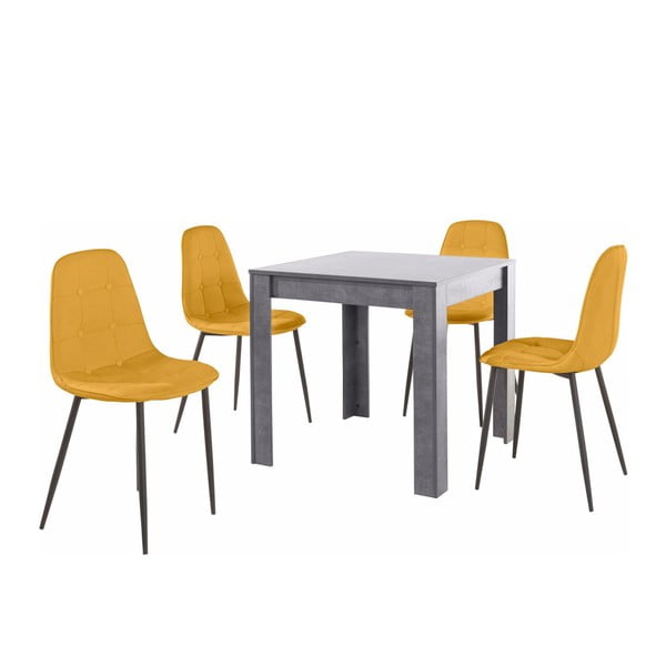 Pilko valgomojo stalo ir 4 oranžinių valgomojo kėdžių rinkinys "Støraa Lori Lamar Duro