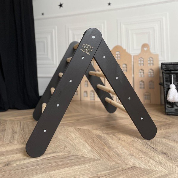 Juodos spalvos laipiojimo trikampis iš pušies masyvo 46x87x60 cm Montessori – Meowbaby-image-1