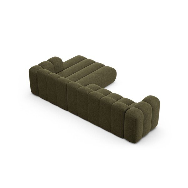 Žalios spalvos kampinė sofa iš šenilinio audinio (su dešiniuoju kampu/su gultu) Lupine – Micadoni -image-3