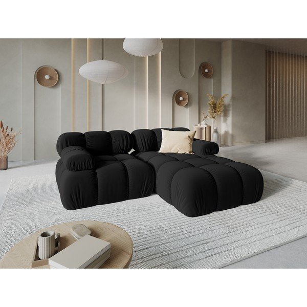 Kampinė sofa juodos spalvos iš velveto (su dešiniuoju kampu) Bellis – Micadoni Home-image-1