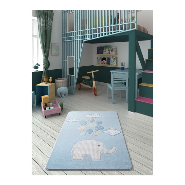 Vaikiškas šviesiai mėlynas kilimas "Confetti Sweet Elephant", 100 x 150 cm
