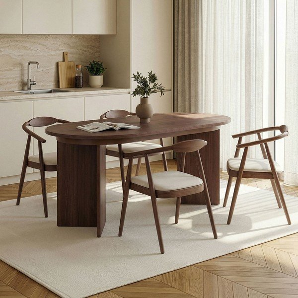 Prailginamas valgomojo stalas su papildomu stalviršiu iš riešutmedžio 90x160 cm Sorell – Kalune Design-image-2