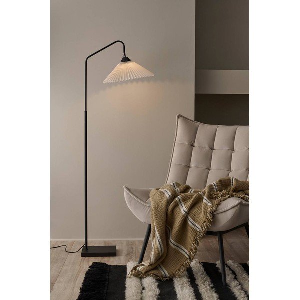 Juodos spalvos/kreminės spalvos iš tekstilės pastatomas šviestuvas su sulankstoma konstrukcija (aukštis 155 cm) Kate – Ellos Home-image-1