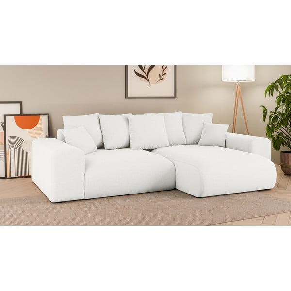 Baltos spalvos sulankstoma/su sandėliavimo vieta kampinė sofa (kintama) Luma – Ropez-image-1