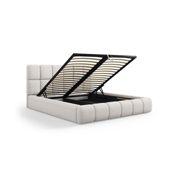 Dvigulė lova šviesiai pilkos spalvos audiniu dengta su sandėliavimo vieta su lovos grotelėmis 180x200 cm Bellis – Micadoni Home-image-2