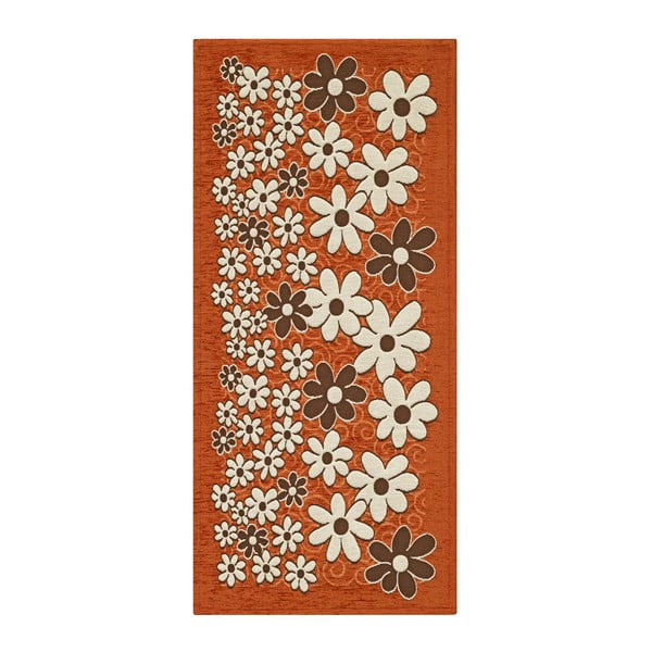 Oranžinis itin patvarus virtuvės kilimėlis Webtappeti Margherite Arancione, 55 x 140 cm