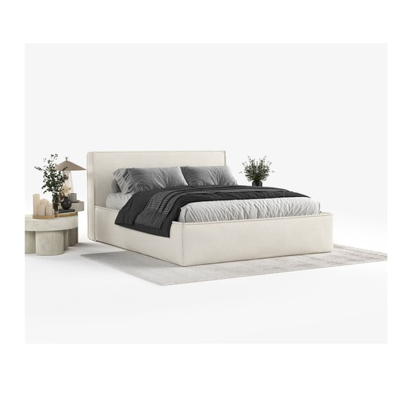 Smėlio spalvos dvigulė lova audiniu dengta su sandėliavimo vieta su lovos grotelėmis 160x200 cm Lounge L – Maison de Rêve-image-1