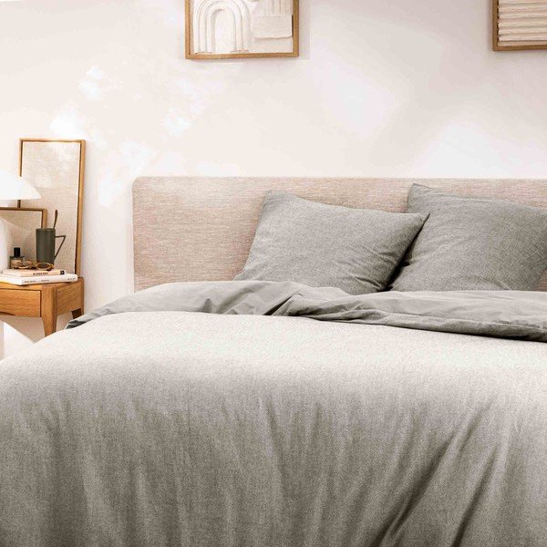 Pilkos spalvos iš medvilnės dvigulė/itin ilga patalynė 3 dalių 240x220 cm Meline – douceur d'intérieur-image-1