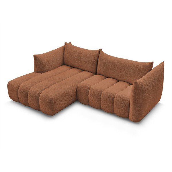 Oranžinės spalvos kampinė sofa iš boucle (su kairiuoju kampu/su gultu) Azra – Bobochic Paris-image-3