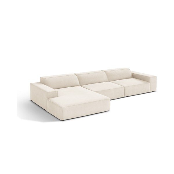Kreminės spalvos modulinė kampinė sofa iš velveto (su kairiuoju kampu/su gultu) Jodie – Micadoni 