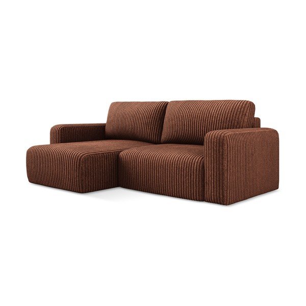 Terakotos spalvos sulankstoma/su sandėliavimo vieta kampinė sofa iš kordinio velveto (su kairiuoju kampu/su gultu) Kona – Makamii-image-2