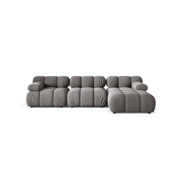 Šviesiai pilkos spalvos modulinė kampinė sofa iš velveto (su dešiniuoju kampu/su gultu) – Micadoni 