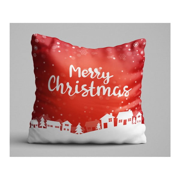 Raudona pagalvėlė Kalėdų kaimas, 45 x 45 cm
