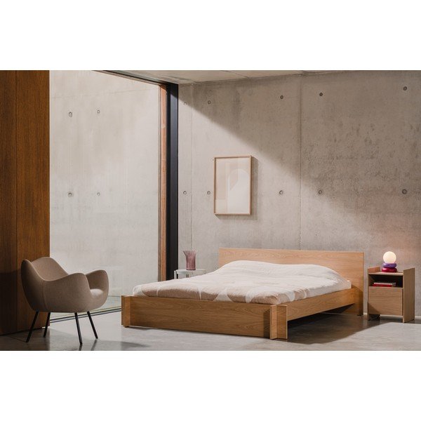 Natūralios spalvos dvigulė lova iš medžio drožlių plokštės/iš faneros iš ąžuolo su lovos grotelėmis 140x200 cm Valt – noo.ma-image-1
