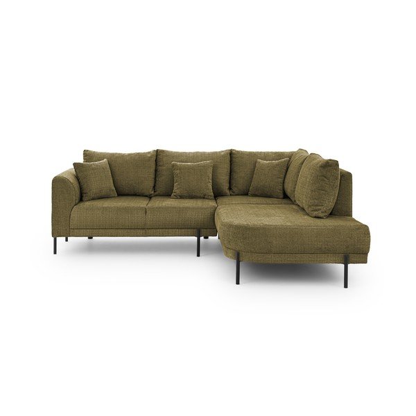 Žalios spalvos kampinė sofa iš šenilinio audinio (su dešiniuoju kampu/„L“ formos) Mauris  – Ropez
