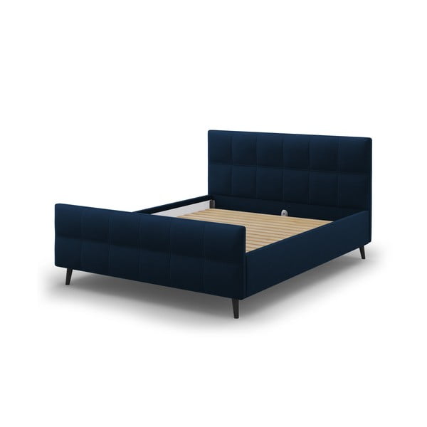 Tamsiai mėlyna minkšta dvigulė lova su grotelėmis 160x200 cm Gigi - Micadoni Home