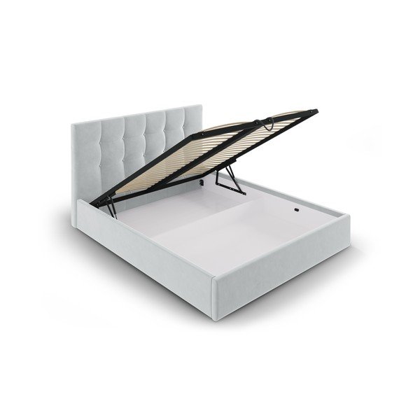 Šviesiai pilka aksominė dvigulė lova Mazzini Beds Nerin, 140 x 200 cm-image-3