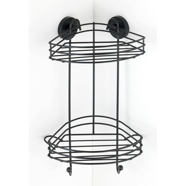 Juoda kampinė dviejų aukštų lentyna vonios kambariui Wenko Vacuum-Loc® Pavia, aukštis 43 cm-image-1