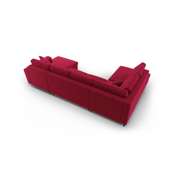 Raudonos spalvos iš velveto sulankstoma/su sandėliavimo vieta kampinė sofa (su kairiuoju kampu/„U“ formos) Kyoto – Cosmopolitan Design-image-4